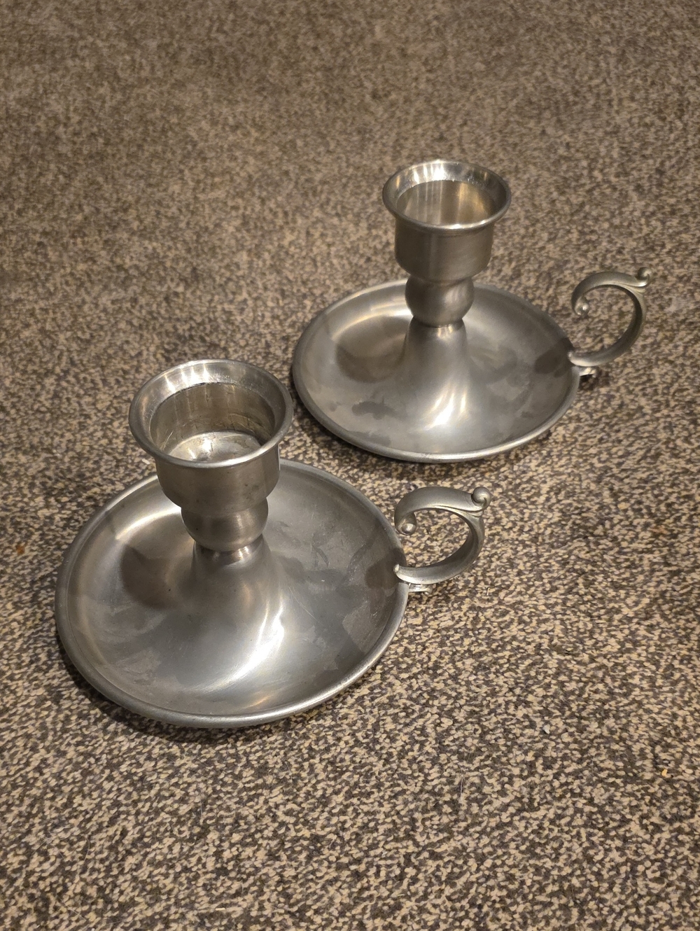 Pewter Chamberstick Candle Holder By WEB - Set of 2